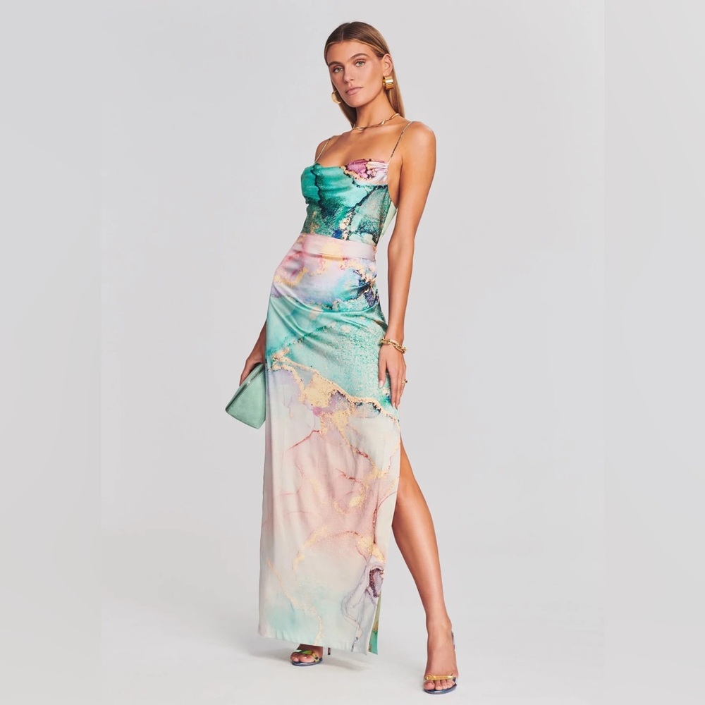 RETROFETE MARLENE SILK DRESS IN WATERCOLOR MARBLE